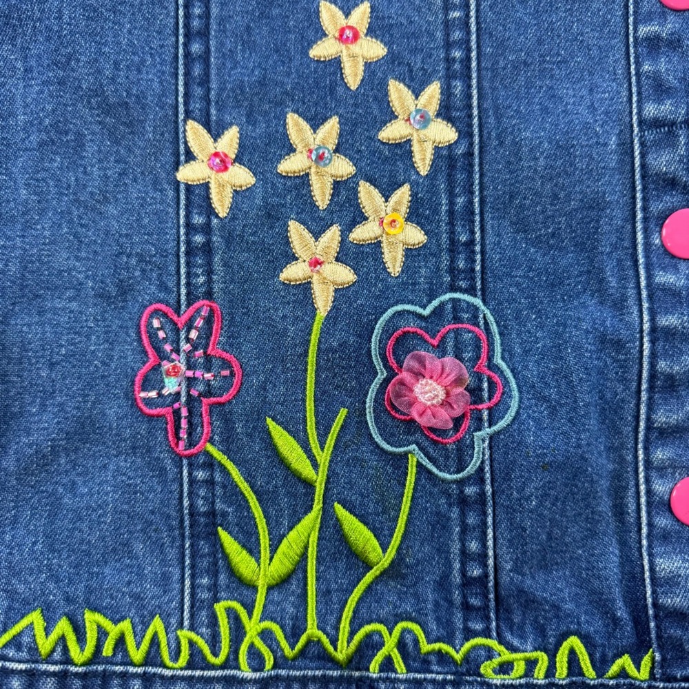 Vintage I Love Jesus Embroidered Denim Jacket Blue Pink Snaps Butterfly Sun - Picture 6 of 16